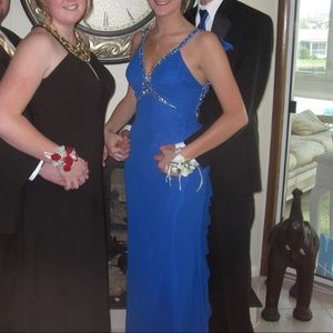 Faviana Couture Prom Gown Royal Blue Waterfall Back with Sequin Size 10 long